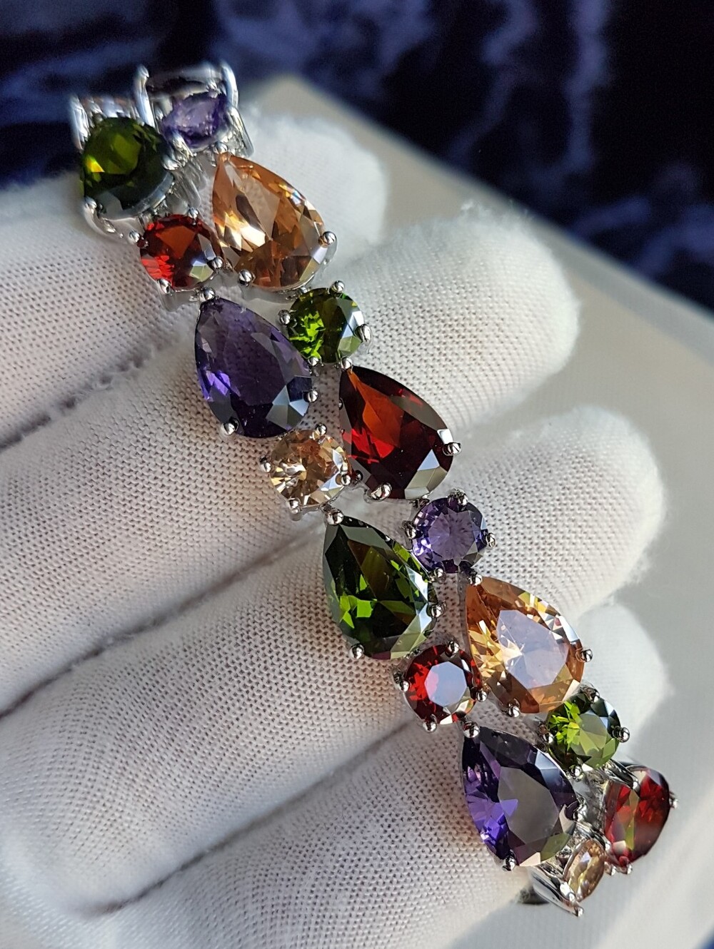 Swarovski Elements Multicolor Teardrop Statement Chunky Tennis Bracelet NEW